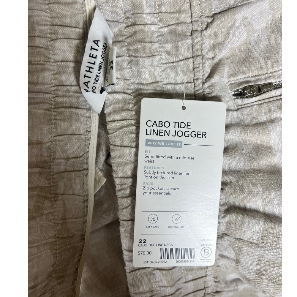 Athleta Cabo Tide Linen Jogger Pants 22 Neca Tan Camo Mid Rise Plus Size NWT - Picture 3 of 9